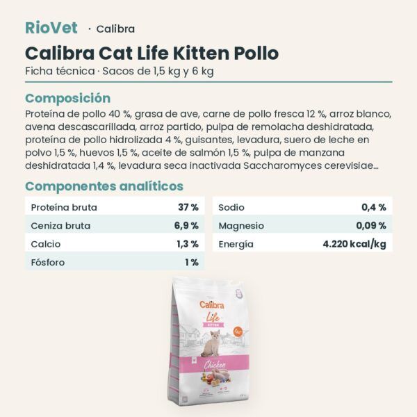Ficha técnica de Calibra Cat Life Kitten Pollo Pienso para Gatitos: composición y componentes analíticos