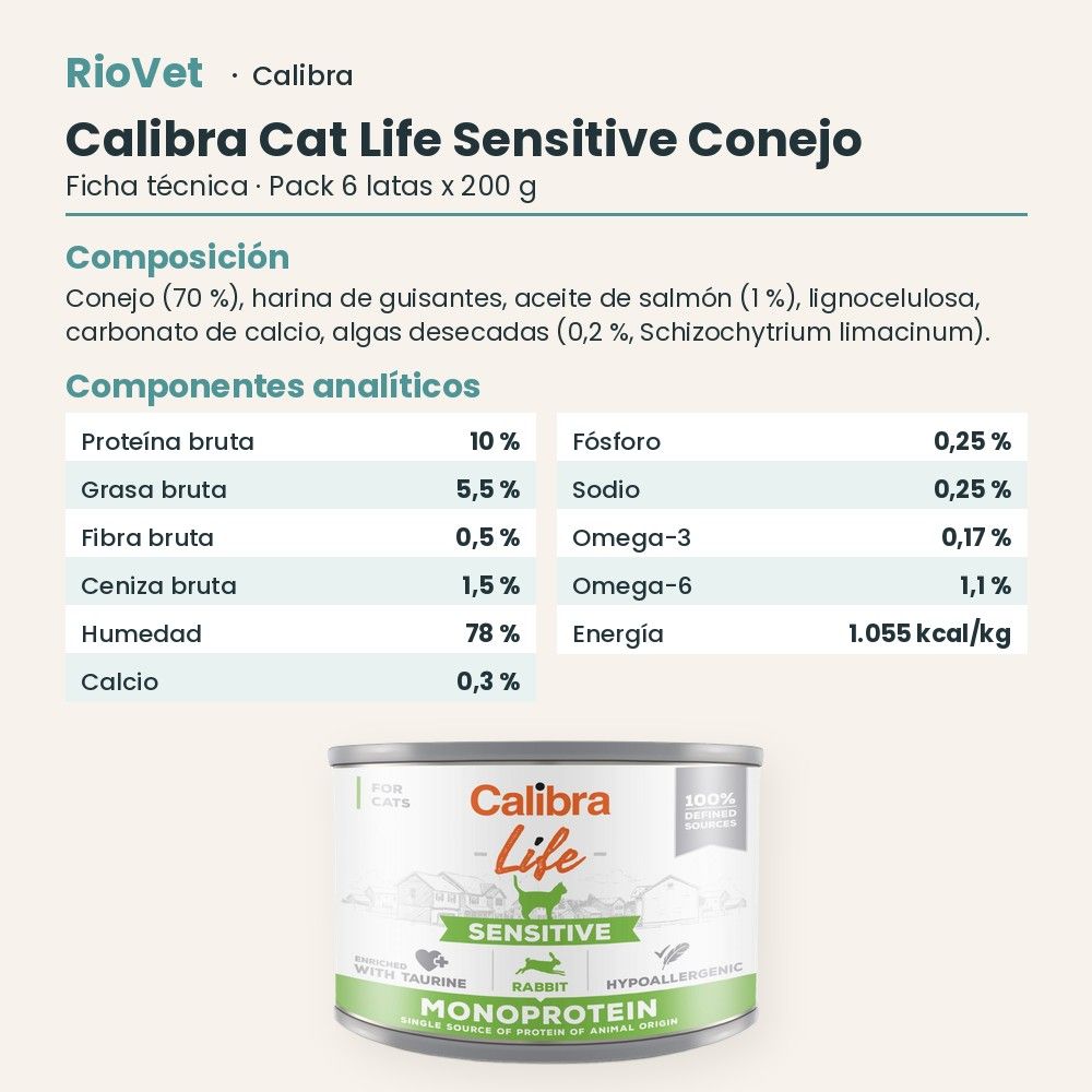 Ficha técnica de Calibra Cat Life Sensitive Conejo: composición y componentes analíticos