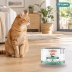 Gato junto a Calibra Cat Life Sterilised Pato para Gatos en Lata Pack 6x200 g