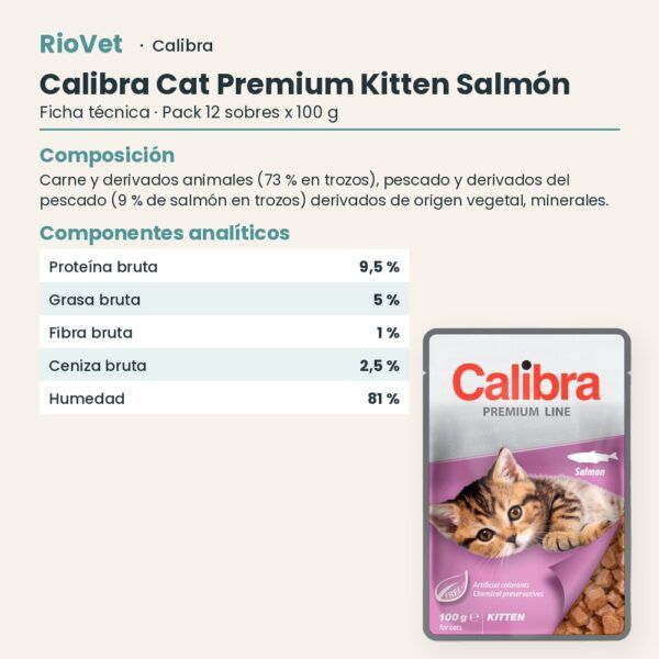 Ficha técnica de Calibra Cat Premium Kitten Salmón en Salsa para Gatitos Pack 12x100 g: composición y componentes analíticos