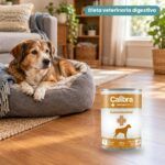 Perro junto a Calibra Veterinary Diets Gastrointestinal en lata de Calibra