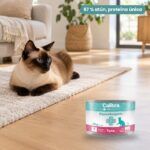 Gato junto a Calibra Dieta Veterinaria Hypoallergenic Atún para Gatos en Lata Pack 6x200 g
