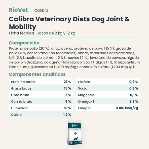 Ficha técnica de Calibra Dieta Veterinaria Joint & Mobility Pienso para Perros: composición y componentes analíticos