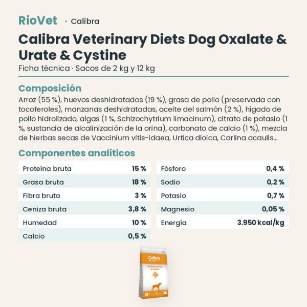 Ficha técnica de Calibra Dieta Veterinaria Oxalate Urate Cystine Pienso para Perros: composición y componentes analíticos