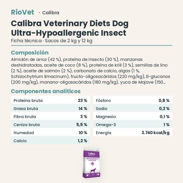 Ficha técnica de Calibra Dieta Veterinaria Ultra-Hypoallergenic Insecto Pienso para Perros: composición y componentes analíticos