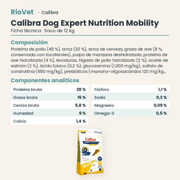 Ficha técnica de Calibra Dog Expert Nutrition Mobility Pienso para Articulaciones 12 kg: composición y componentes analíticos