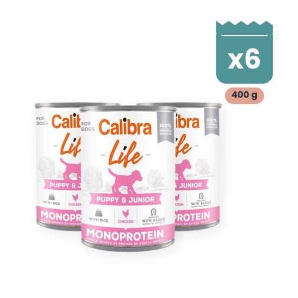 Calibra Dog Life Puppy & Junior Pollo y Arroz para Cachorros en Lata Pack 6x400 g, imagen principal