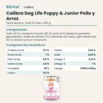 Ficha técnica de Calibra Dog Life Puppy & Junior Pollo y Arroz para Cachorros en Lata Pack 6x400 g: composición y componentes analíticos