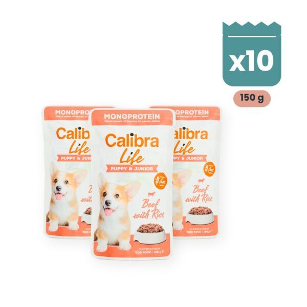 Calibra Dog Life Puppy & Junior Ternera Comida Húmeda para Cachorros en Sobre Pack 10x150 g, imagen principal