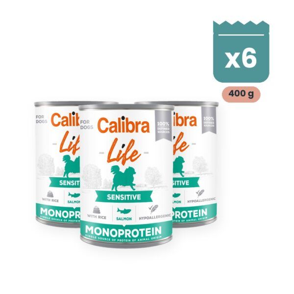Calibra Dog Life Sensitive Salmón y Arroz para Perros en Lata Pack 6x400 g, imagen principal
