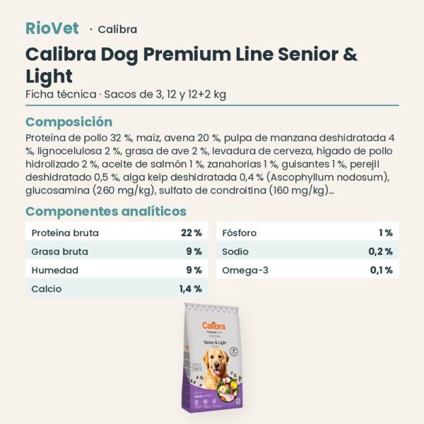 Ficha técnica de Calibra Dog Premium Line Senior & Light Pollo Pienso para Perros: composición y componentes analíticos