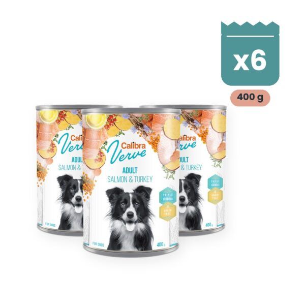 Calibra Dog Verve Adult Salmón y Pavo Sin Cereales para Perros en Lata Pack 6x400 g, imagen principal