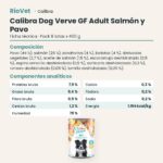 Ficha técnica de Calibra Dog Verve Adult Salmón y Pavo Sin Cereales para Perros en Lata Pack 6x400 g: composición y componentes analíticos
