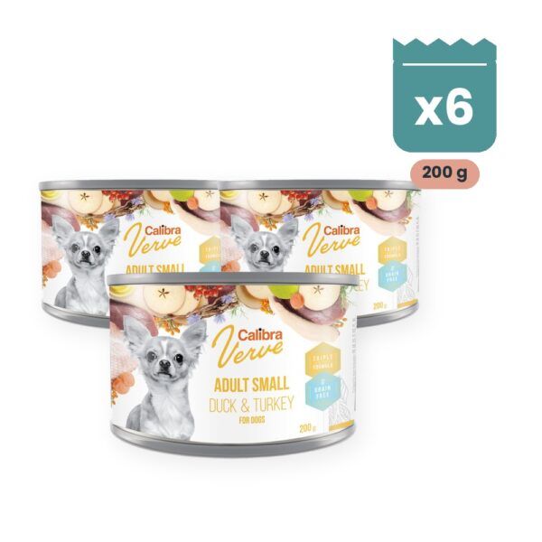 Calibra Dog Verve Adult Small Pato y Pavo Sin Cereales para Perros Pequeños en Lata Pack 6x200 g, imagen principal