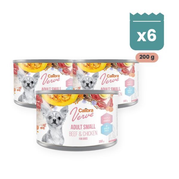 Calibra Dog Verve Adult Small Ternera y Pollo Sin Cereales para Perros Pequeños en Lata Pack 6x200 g, imagen principal