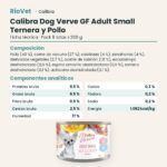 Ficha técnica de Calibra Dog Verve Adult Small Ternera y Pollo Sin Cereales para Perros Pequeños en Lata Pack 6x200 g: composición y componentes analíticos
