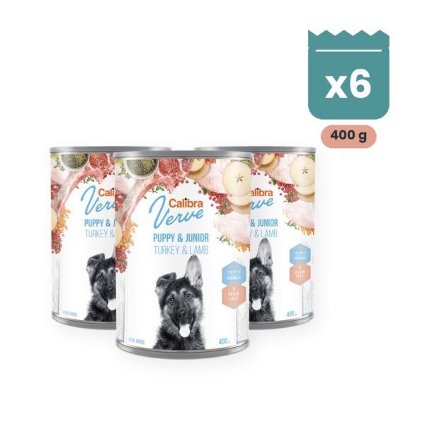 Calibra Dog Verve Junior Pavo y Cordero Sin Cereales para Cachorros en Lata Pack 6x400 g, imagen principal