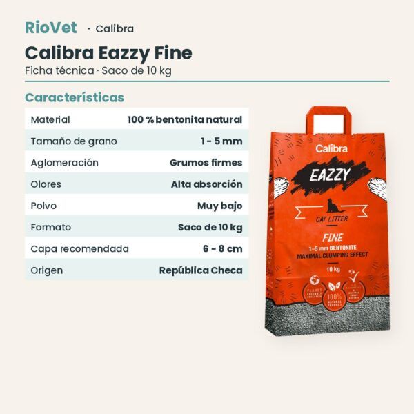 Ficha técnica de Calibra Eazzy Arena Aglomerante Fine para Gatos 10 kg: composición y componentes analíticos