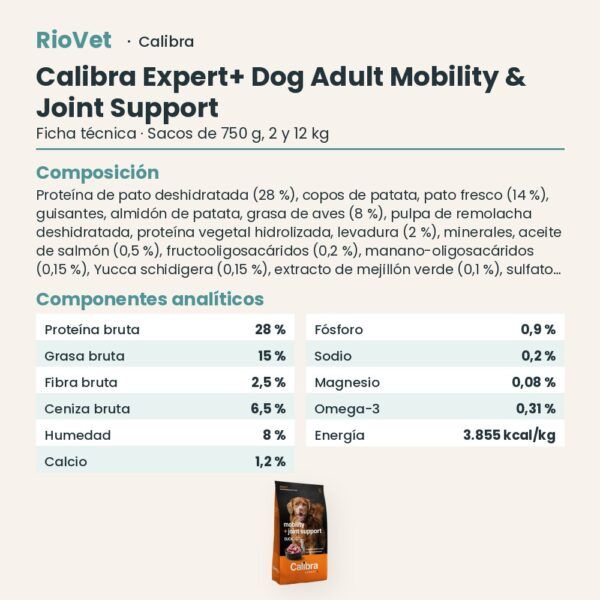 Ficha técnica de Calibra Expert+ Adult Mobility & Joint Support Pienso para Perros con Pato: composición y componentes analíticos