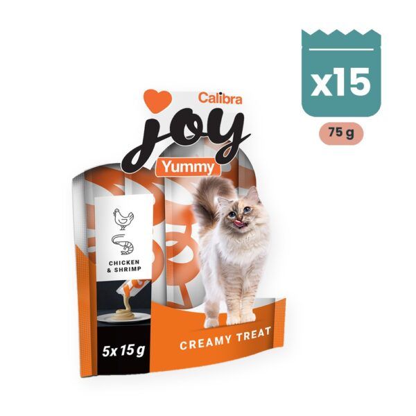 Calibra Joy Cat Yummy Pollo y Gamba Snack Cremoso para Gatos Caja 15x75 g, imagen principal