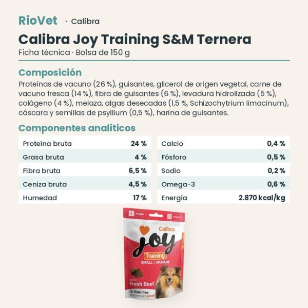 Ficha técnica de Calibra Joy Training S&M Ternera Snack para Perros Pequeños y Medianos 150 g: composición y componentes analíticos