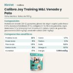 Ficha técnica de Calibra Joy Training Venado y Pato Snack para Perros Medianos y Grandes 300 g: composición y componentes analíticos