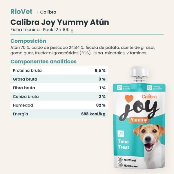 Ficha técnica de Calibra Joy Yummy Atún Pasta para Lamer para Perros Pack 12x100 g: composición y componentes analíticos