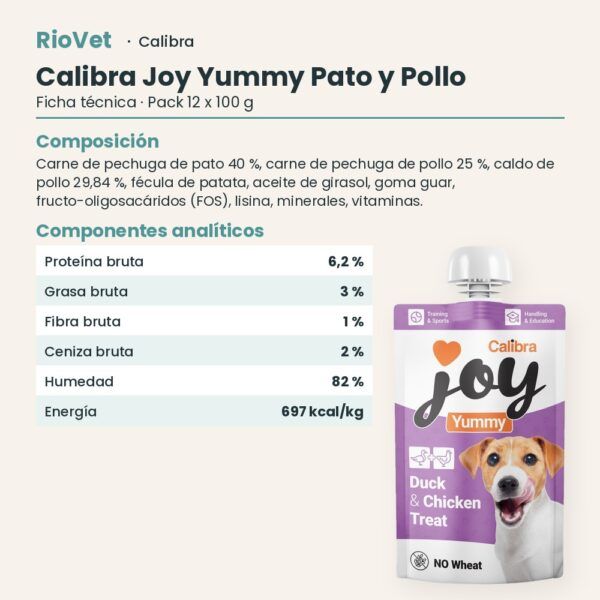 Ficha técnica de Calibra Joy Yummy Pato y Pollo Pasta para Lamer para Perros Pack 12x100 g: composición y componentes analíticos