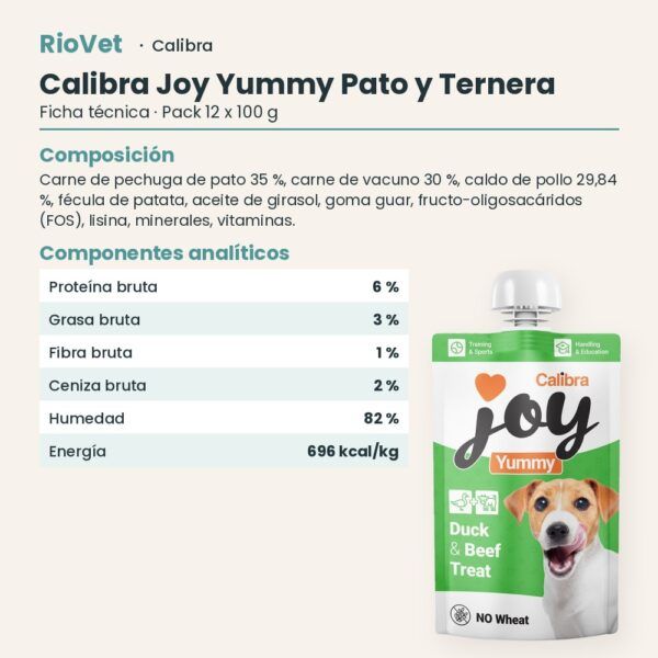 Ficha técnica de Calibra Joy Yummy Pato y Ternera Pasta para Lamer para Perros Pack 12x100 g: composición y componentes analíticos