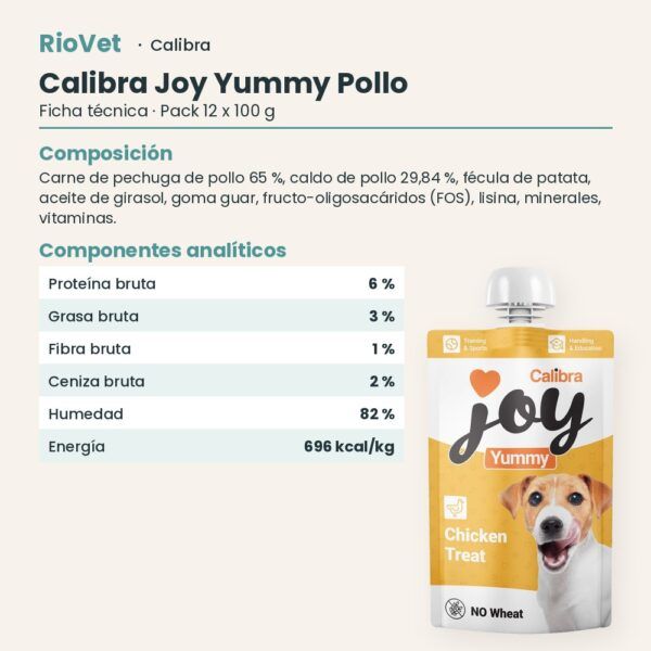 Ficha técnica de Calibra Joy Yummy Pollo Pasta para Lamer para Perros Pack 12x100 g: composición y componentes analíticos