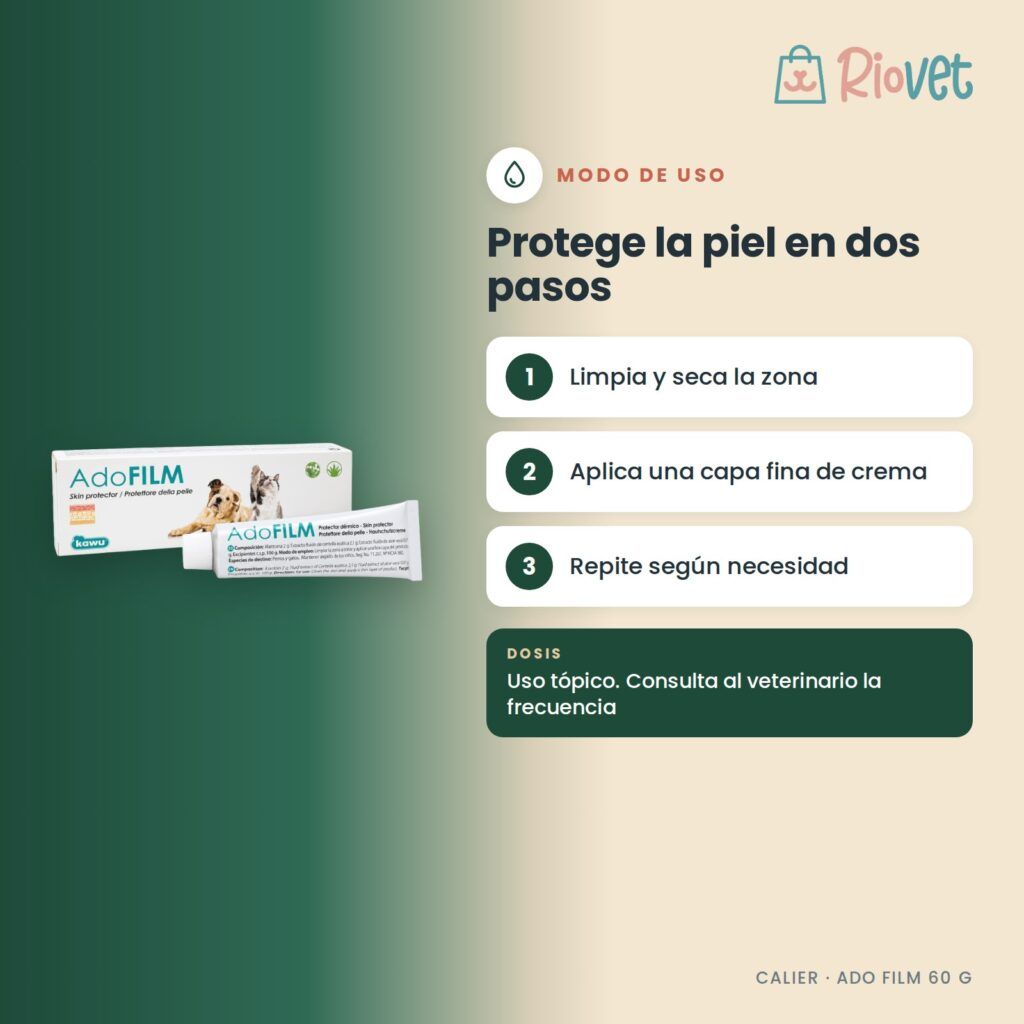 Calier Ado Film Crema Protectora Dérmica Para Perros Y Gatos 60 G - modo de uso