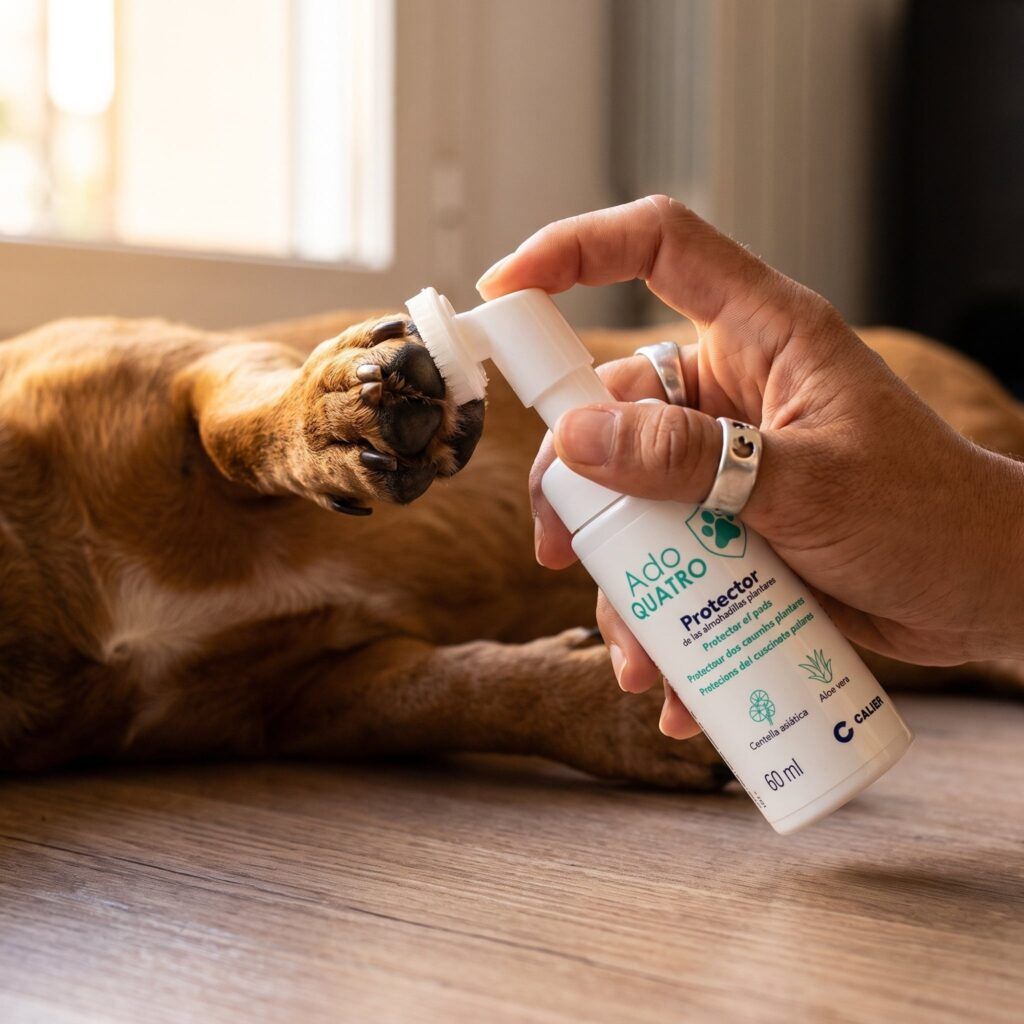 Calier Ado Quatro Protector De Almohadillas Para Perros Y Gatos 60 Ml en uso