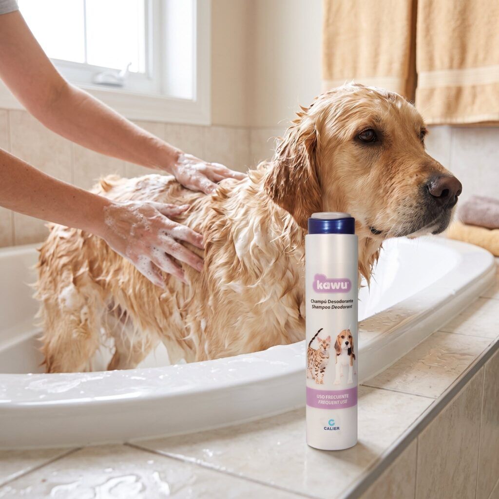 Calier Kawu Champú Desodorante Uso Frecuente Perros Y Gatos 250 Ml en uso