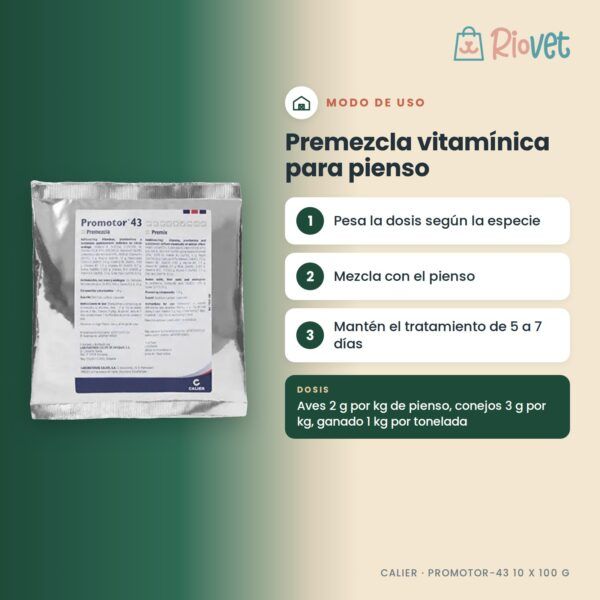 Calier Promotor-43 Premezcla Vitaminas Y Aminoácidos 10 X 100 G - modo de uso