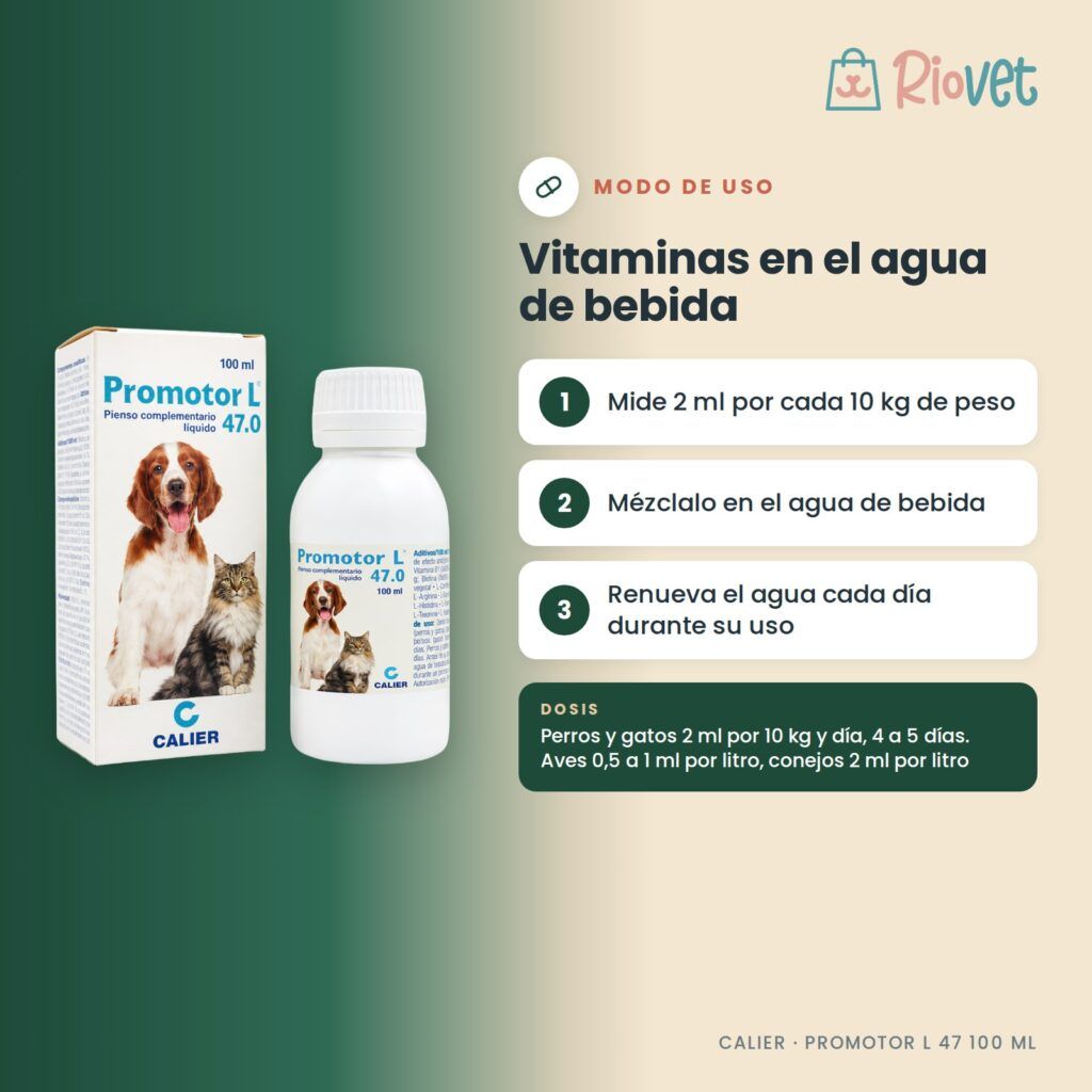 Calier Promotor L 47 Aminoácidos Y Vitaminas Para Mascotas 100 Ml - modo de uso