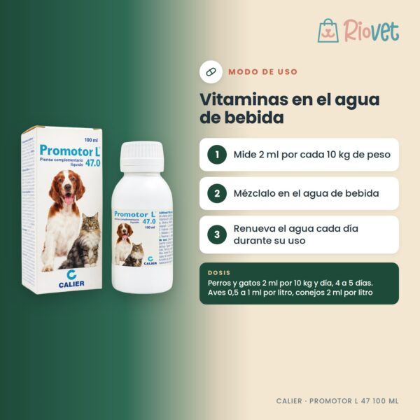 Calier Promotor L 47 Aminoácidos Y Vitaminas Para Mascotas 100 Ml - modo de uso