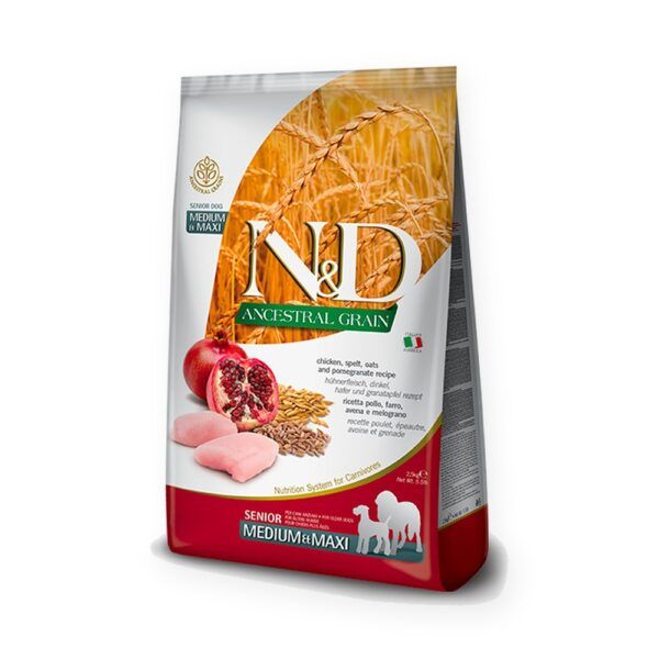 Farmina N&D Ancestral Grain Pollo y Granada Pienso para Perros Senior Medianos y Grandes 2,5 kg