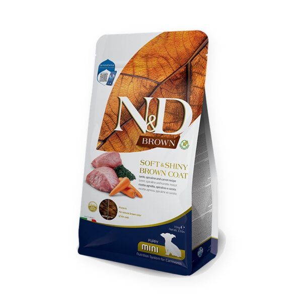 Farmina N&D Brown Cordero, Espirulina y Zanahoria Pienso Sin Cereales para Cachorros de Pelo Oscuro Mini