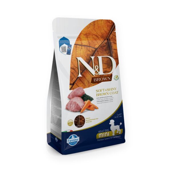 Farmina N&D Brown Cordero, Espirulina y Zanahoria Pienso Sin Cereales para Perros de Pelo Oscuro Mini