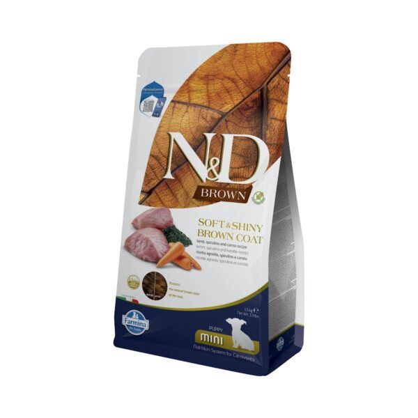 Farmina N&D Brown Cordero, Espirulina y Zanahoria Pienso Sin Cereales para Cachorros de Pelo Oscuro Mini