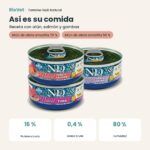 Composición de Farmina N&D Natural Fish Trio Menu Atún, Salmón y Gambas Latas para Gatos