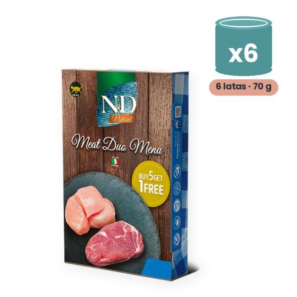Farmina N&D Natural Meat Duo Menu Pollo y Cordero Latas para Gatos Pack 6x70 g