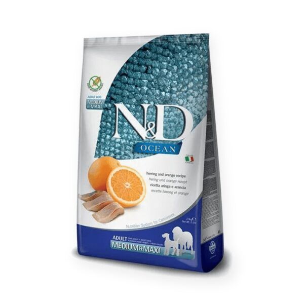 Farmina N&D Ocean Arenque y Naranja Pienso Sin Cereales para Perros Medianos y Grandes 12 kg