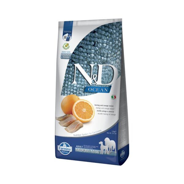 Farmina N&D Ocean Arenque y Naranja Pienso Sin Cereales para Perros Medianos y Grandes 12 kg