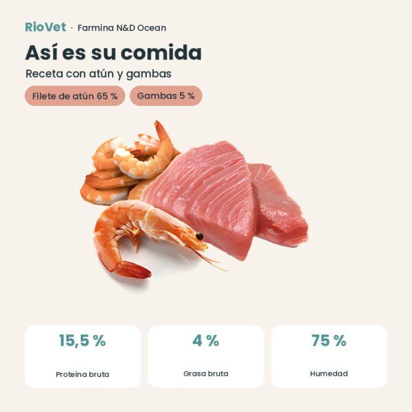 Composición de Farmina N&D Ocean Atún y Gambas Comida Húmeda para Gatos