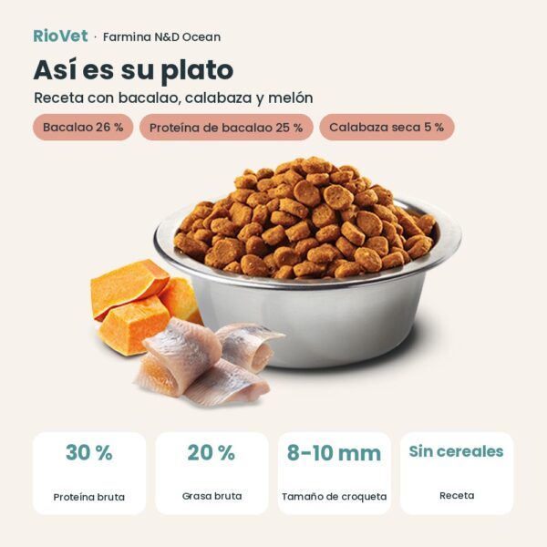 Composición de Farmina N&D Ocean Bacalao, Calabaza y Melón Pienso Sin Cereales para Cachorros Mini 2,5 kg