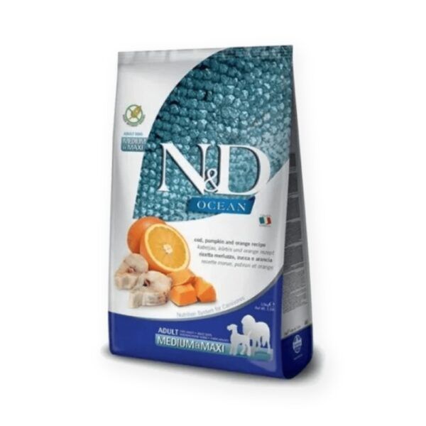 Farmina N&D Ocean Bacalao, Calabaza y Naranja Pienso Sin Cereales para Perros Medianos y Grandes