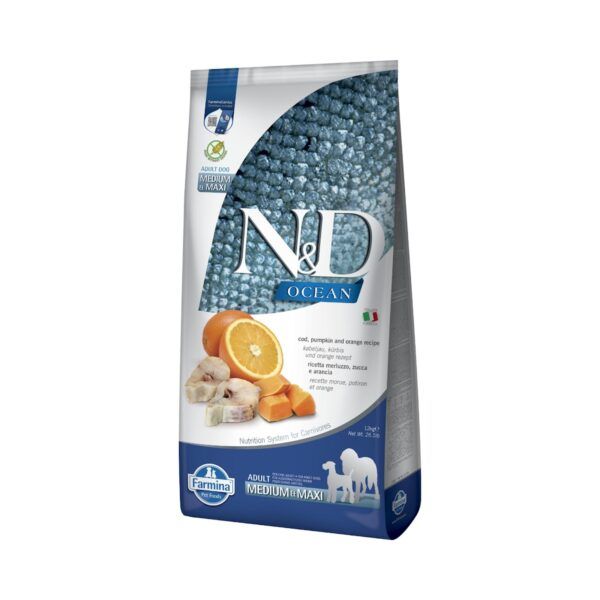 Farmina N&D Ocean Bacalao, Calabaza y Naranja Pienso Sin Cereales para Perros Medianos y Grandes
