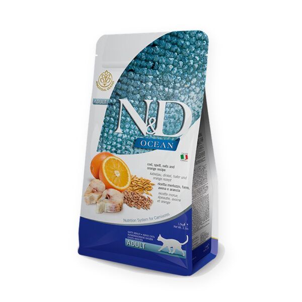 Farmina N&D Ocean Bacalao, Espelta, Avena y Naranja Pienso para Gatos