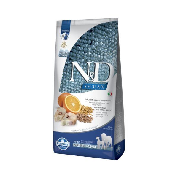 Farmina N&D Ocean Bacalao, Espelta, Avena y Naranja Pienso para Perros Medianos y Grandes 12 kg